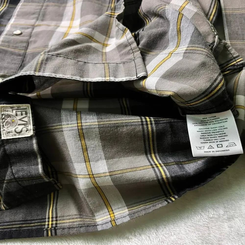VTG Y2K Levi's Western Pearl Snap Up Shirt Men's L Black Yellow White Tab Cowboy
